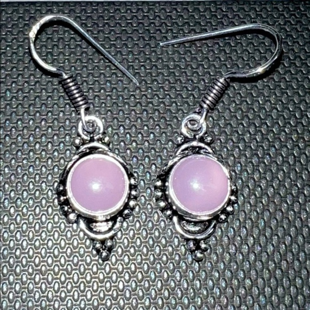 925 stamped New rose quartz dangle earrings pink pair